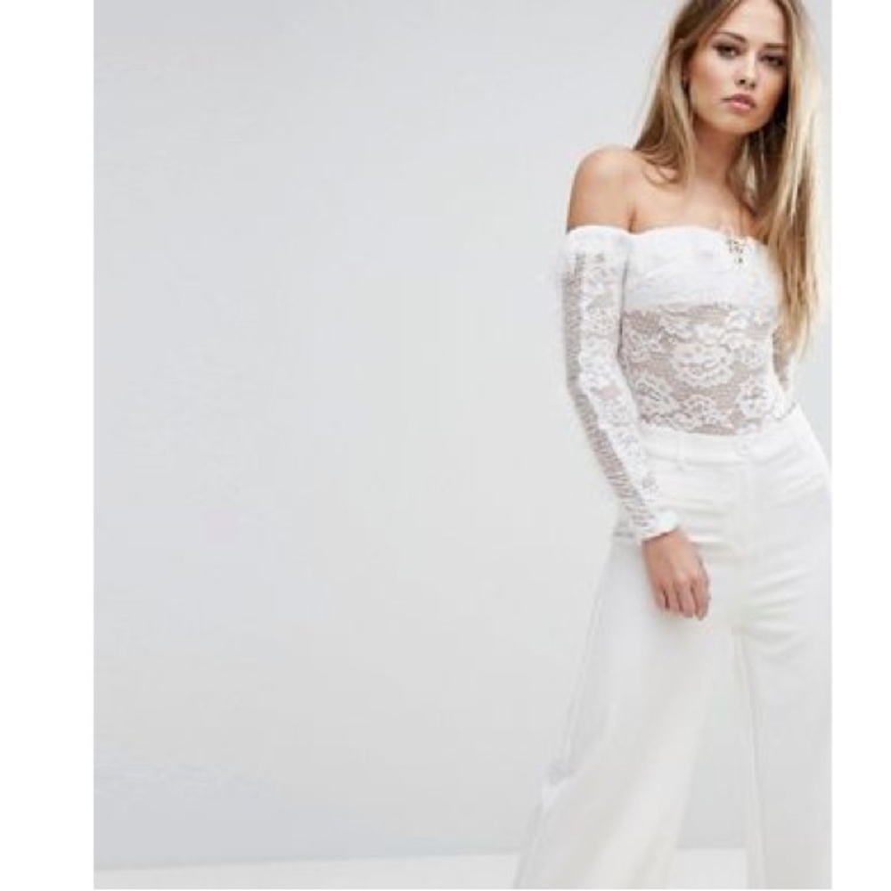 White lace off the shoulder body suit